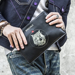 Handmade Leather Mens Clutch Cool Slim Wallet Zipper Clutch Wristlet Wallet for Men - iwalletsmen