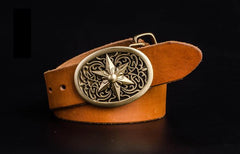 Handmade Genuine Leather Punk Rock Western Country Star of David Mens Cool Men Biker Trucker Leather Belt