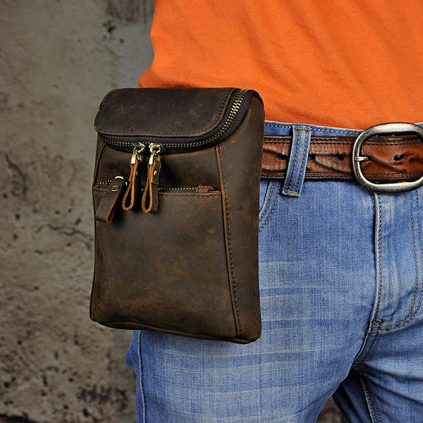 Leather Belt Pouch Mens Small Cases Waist Bag Hip Pack Belt Bag Fanny Pack Bumbag for Men