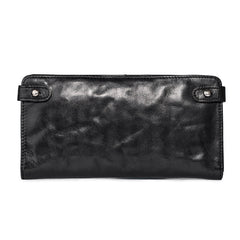 Genuine Leather Mens Cool Long Leather Wallet Bifold Clutch Wallet for Men