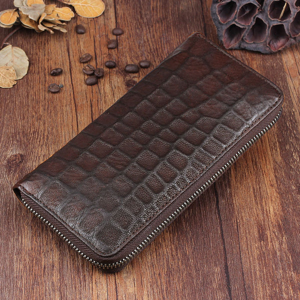 Genuine Leather Mens Cool Long Leather Wallet Zipper Clutch Wallet for Men - iwalletsmen