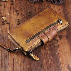 Handmade Mens Cool Long Leather Chain Wallet Cards Biker Trucker Wristlet Wallet - iwalletsmen