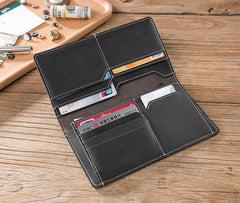 Handmade Leather Mens Clutch Wallet Cool Leather Wallet Long Phone Wallets for Men