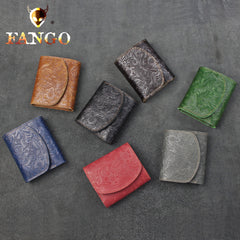 Handmade Leather Floral Mens Trifold Cool billfold Wallet Card Holder Small Card Slim Wallets for Men