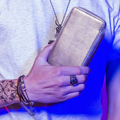 Handmade Leather Mens Cool Long Leather Wallet Bifold Zipper Clutch Wallet for Men - iwalletsmen