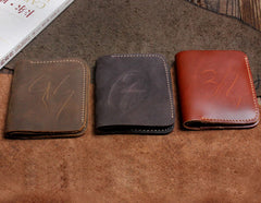 Handmade Leather Mens Cool Slim Leather Wallet Men Small Wallets Bifold for Men