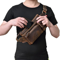 Brown Cool LEATHER MENS FANNY PACK FOR MEN BUMBAG Vintage WAIST BAGS - iwalletsmen