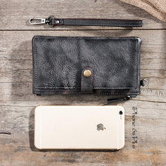 Handmade Leather Mens Biker Wallet Cool Leather Wallet Long Wrist Wallets for Men