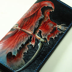 Handmade Leather The Death Tooled Mens Long Wallet Cool Leather Wallet Clutch Wallet for Men