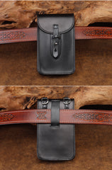 Cool Leather Mens Biker Cell Phone Holster Belt Pouch Side Bag Shoulder Bag for Men - iwalletsmen