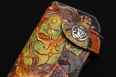 Handmade Leather Tooled Thunder God Mens Chain Biker Wallet Cool Leather Wallet With Chain Wallets for Men