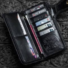 Handmade Leather Black Mens Chain Biker Wallet Cool Leather Wallet Long Clutch Wallets for Men