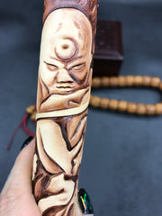 Handmade Leather Mens Clutch Wallet Cool Buddha&Demon Tooled Wallet Long Zipper Wallets for Men