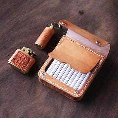 Handmade Wooden Coffee Leather Mens 20pcs Cigarette Case Cool Custom Cigarette Holder for Men - iwalletsmen