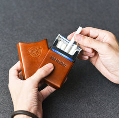 Handmade Brown Leather Mens 20pcs Cigarette Case Cool Custom Cigarette Case for Men - iwalletsmen