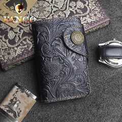 Handmade Leather Floral Mens Cool Key Wallet Wallet Card Holder Small Card Keychain Wallets for Men