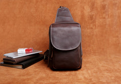 Genuine Leather Mens Cool Chest Bag Sling Bag Crossbody Bag Travel Bag Hiking Bag for men