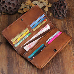 Handmade Leather Mens Cool Long Leather Wallet Bifold Clutch Wallet for Men - iwalletsmen