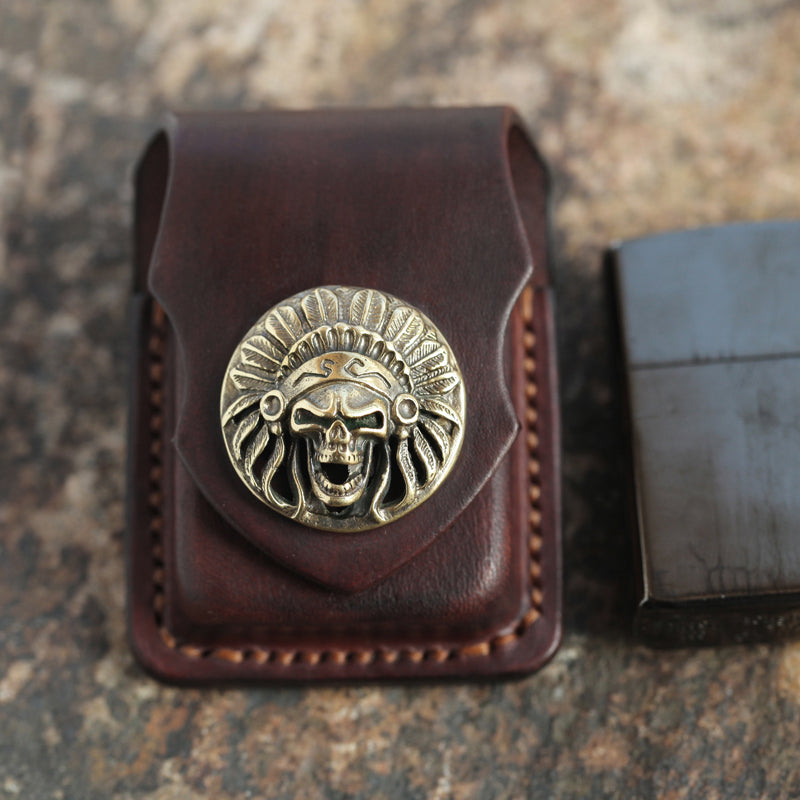 Cool Mens Leather Indian Zippo Lighter Cases with Loop Zippo lighter Holder with clips - iwalletsmen