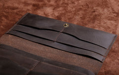 Handmade Leather Mens Cool Long Leather Wallet Clutch Wristlet Wallet for Men