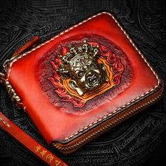 Handmade Mah¨¡k¨¡la Leather Brown Biker Wallet Mens Cool billfold Chain Wallet Trucker Wallet with Chain