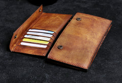 Genuine Leather Mens Cool Long Leather Wallet Card Wallet Clutch Wristlet Wallet for Men