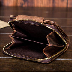 Leather Mens Wallet billfold Zipper Bifold Wallet Vintage Wallet for Men - iwalletsmen