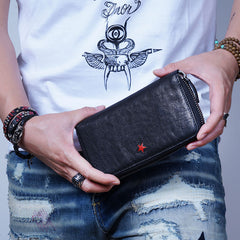 Genuine Leather Mens Cool Long Leather Wallet Zipper Clutch Wallet for Men - iwalletsmen