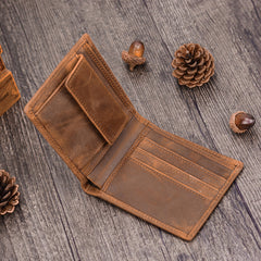 Handmade Leather Mens Cool Slim Leather Wallet Card Wallet Holders Men Small Wallets Bifold for Men