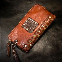 Handmade Leather Mens Chain Biker Wallet Cool Leather Wallet Long Phone Wallets for Men