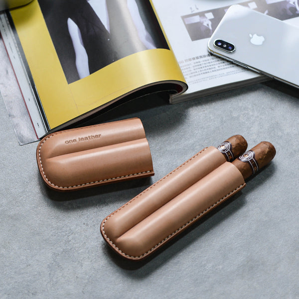 Cool Beige Leather Mens 2pcs Cigar Case Cool Custom Leather Cigar Case for Men - iwalletsmen