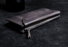 Genuine Leather Mens Cool Long Leather Wallet Card Wallet Clutch Wristlet Wallet for Men