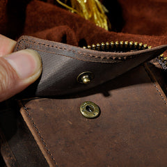Handmade Leather Mens Cool Zipper Leather Wallet Card Wallet Men Small Wallets Bifold for Men