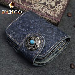 Handmade Leather Floral Mens Cool Biker Wallet Leather Wallet Men billfold Wallets Bifold for Men