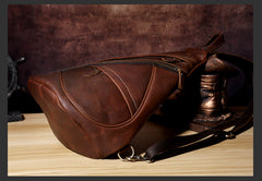 Genuine Leather Mens Cool Chest Bag Sling Bag Crossbody Bag Travel Bag Hiking Bag for men