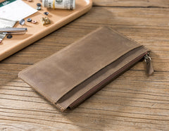 Handmade Leather Mens Clutch Wallet Cool Leather Wallet Zipper Phone Wallets for Men