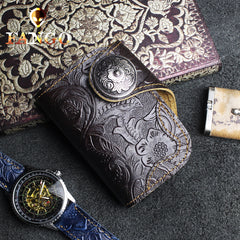 Handmade Leather Floral Mens Cool billfold Wallet Card Holder Small Card Slim Wallets for Men