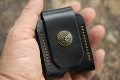 Cool Mens Leather Eagle Black Zippo Lighter Case with Loop Zippo lighter Holder with clip - iwalletsmen