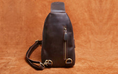 Handmade Leather Mens Cool Chest Bag Sling Bag Crossbody Bag Travel Bag Hiking Bag for men