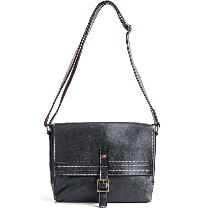 Genuine Leather Mens Cool Messenger Bag iPad Bag Chest Bag Bike Bag Cycling Bag for men