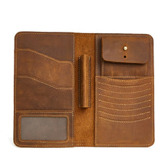 Handmade Leather Mens Travel Wallet Passport Leather Wallet billfold Slim Wallets for Men