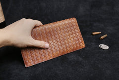 Handmade Leather Mens Cool Long Leather Wallet Card Wallet Clutch Wristlet Wallet for Men