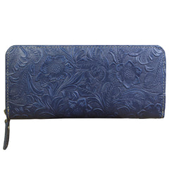 Handmade Leather Floral Mens Cool Travel Long Wallet Card Holder Card Slim Clutch Wallets for Men