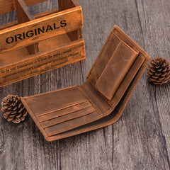 Handmade Leather Mens Cool Slim Leather Wallet Card Wallet Holders Men Small Wallets Bifold for Men
