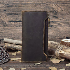 Handmade Leather Mens Cool Long Leather Wallet Passport Wallet Travel Wallet for Men