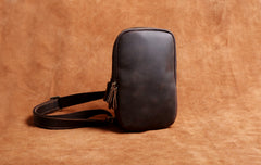 Genuine Leather Mens Cool Chest Bag Sling Bag Crossbody Bag Travel Bag Hiking Bag for men