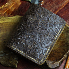 Handmade Leather Floral Mens Cool Slim Leather Wallet Men billfold Wallets Bifold for Men