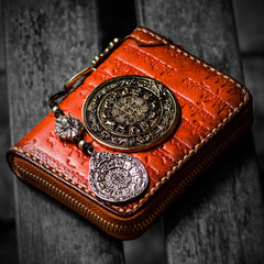 Handmade Leather Tibetan Mens billfold Wallet Cool Chain Wallet Biker Wallet for Men