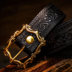 Handmade Genuine Leather Mens Belt Custom Cool Leather Men Black Belt for Men