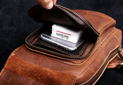 Genuine Leather Mens Cool Chest Bag Sling Bag Crossbody Bag Travel Bag Hiking Bag for men